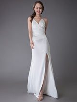 Modern Beach Wedding Dresses Sexy Bridal Dress High Split Ivory Sheath Straps Summer Wedding Gowns-Ballbella