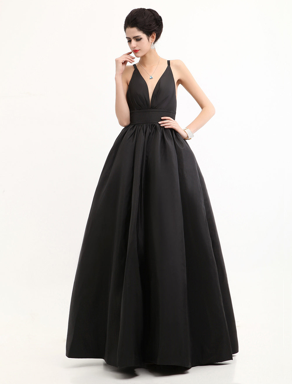 black taffeta dress Satin midi dress with a voluminous taffeta skirt 42 (FR) / Black main image 1