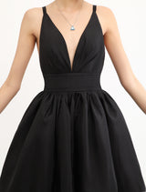 Modern Celebrity Dresses Black Oscar Evening Dress Straps Backless Deep V Taffeta Dress-Ballbella