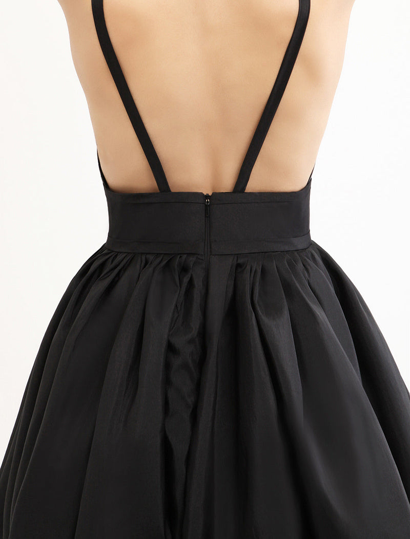 Celebrity Dresses Black Oscar Evening Dress Straps Backless Deep V Taffeta Dress