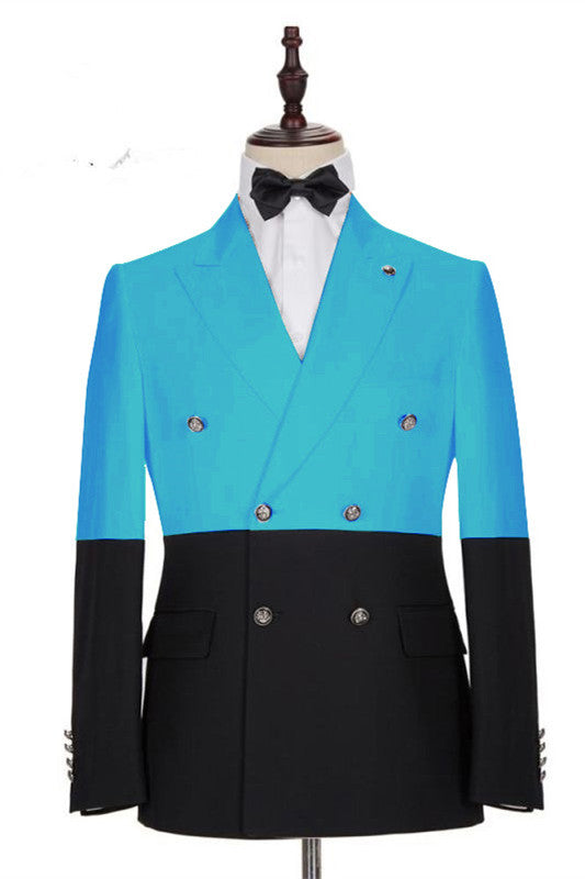 Modern Classic Blue Double Breasted Slim Fit Men Suits Online-Ballbella
