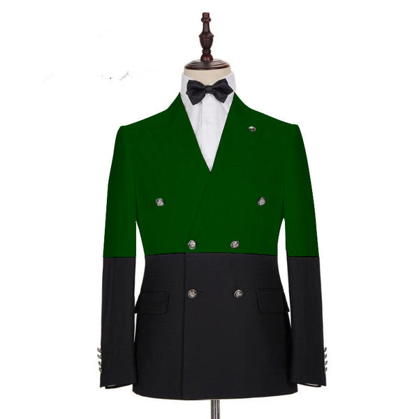 Modern Dark Green and Black Bespoke Slim Fit Double Breasted Men Suits-Ballbella
