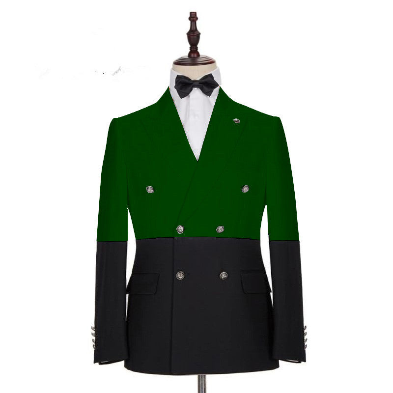 Modern Dark Green and Black Bespoke Slim Fit Double Breasted Men Suits-Ballbella