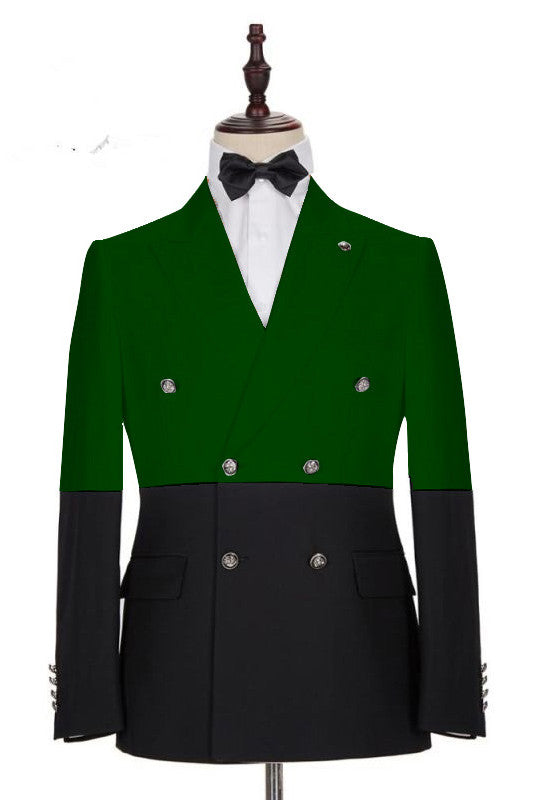 Modern Dark Green and Black Bespoke Slim Fit Double Breasted Men Suits