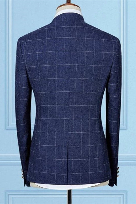 Modern Dark Navy Two Pieces Best Fitted Designer Plaid Men's Prom Suits-Ballbella