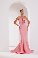 Modern Dusty Rose Strapless Satin Prom Dress Mermaid Sheath Sleeveless On Sale-Ballbella