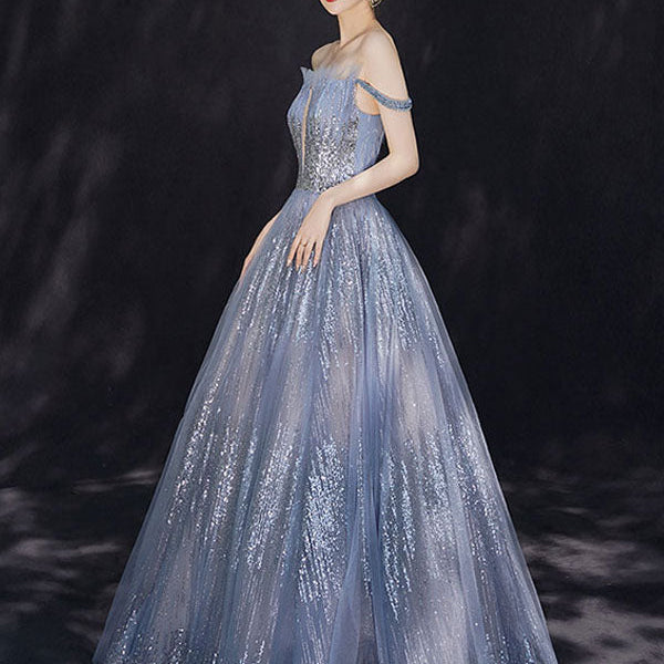 dinner gala dresses Modern Evening Dress Constellation Dress Princess Silhouette Bateau Neck Floor Length Sequined Sleeveless Formal Evening corset wedding dress long 060826 FURTHER MD Size:48 Long elegant gala dinner dresses