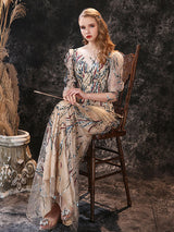 Modern Evening Dress Sheath Jewel Neck Lace Floor-Length Lace Formal Party Dresses-Ballbella