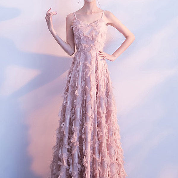 graduation dresses halter Modern Evening Dresses Blush Pink Long Halter Feathers Sleeveless Floor Length Graduation Dress wedding guest Dress