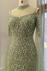 Modern High Neck Pearls Prom Dress Mermaid Long With Ruffle-Ballbella