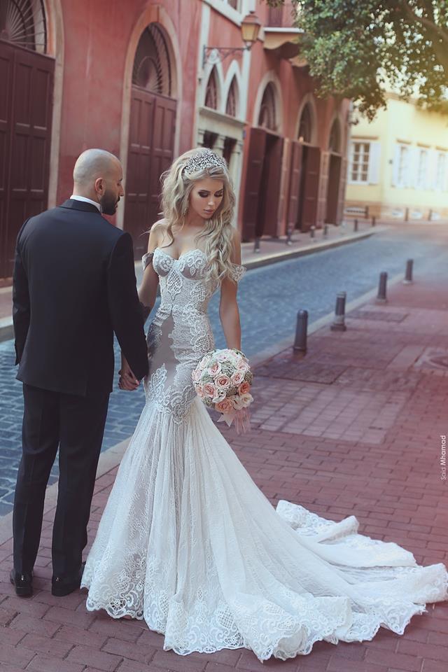 Modern Mermaid Lace Off the Shoulder Wedding Dresses Open Back Bridal Gowns-Ballbella