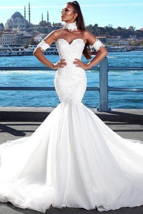 Modern Mermaid Sweetheart Modern Wedding Dresses Lace Dresses for Weddings with Choker-Ballbella