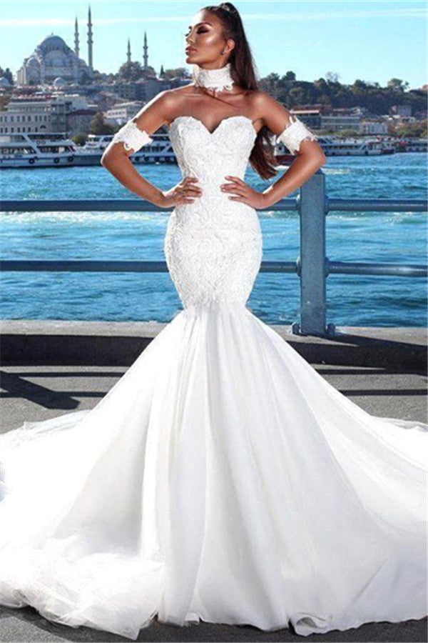 Modern Mermaid Sweetheart Modern Wedding Dresses Lace Dresses for Weddings with Choker-Ballbella