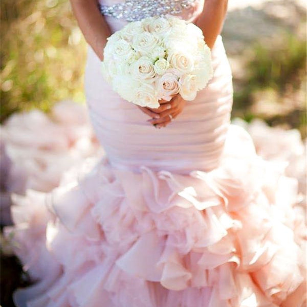 wedding dress pink lace Light Pink Wedding Dress