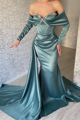 Modern Off-the-shoulder Long Sleeves Prom Dresses Mermaid Long With-Ballbella