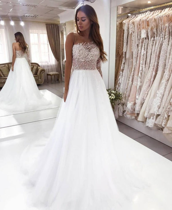 Searching for a dress in lace, A-line style, and delicate Lace,Pearls work? We meet all your need with this Classic Modern One-shoulder Asymmetric Chiffon wedding dresses at factory price.