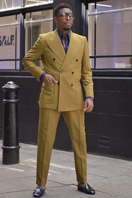 Modern Peaked Laple Classic Double Breasted Prom Outfits for Men-Ballbella
