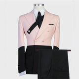 Modern Pink and Black Double Breasted Peaked Lapel Men Suits-Ballbella