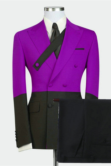 Modern Purple Double Breasted Peaked Lapel Men Suits Online-Ballbella