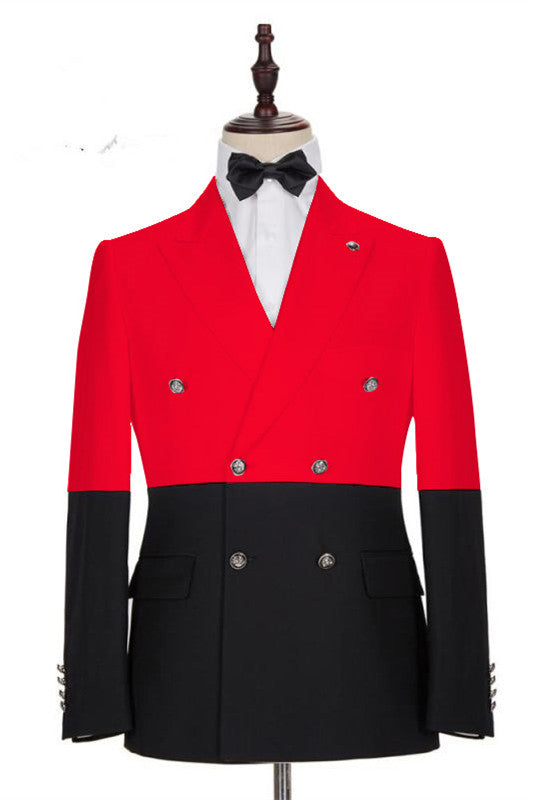 Modern Red Double Breasted Peaked Lapel Men Suits for Prom