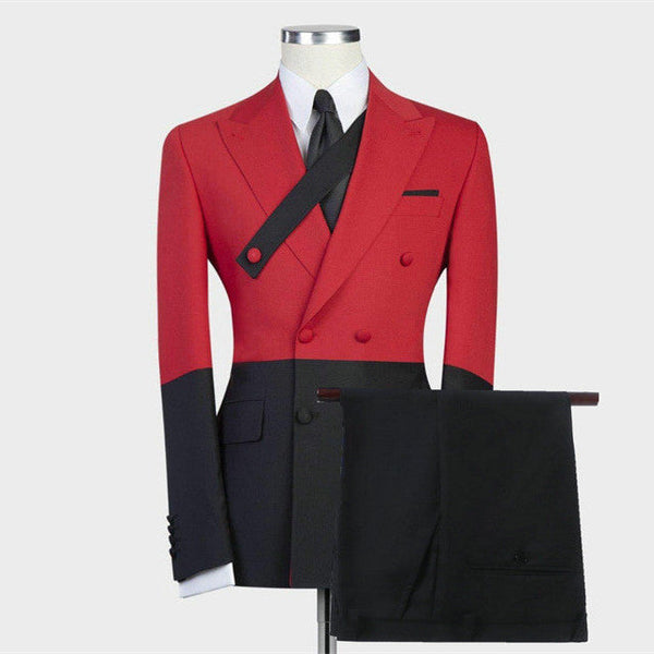 Modern Red Double Breasted Slim Fit Classic Men Suits for Prom-Ballbella