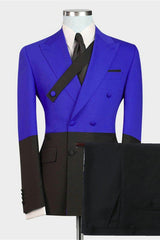 Modern Royal Blue Double Breasted Peaked Lapel Men's Prom Suits Online-Ballbella