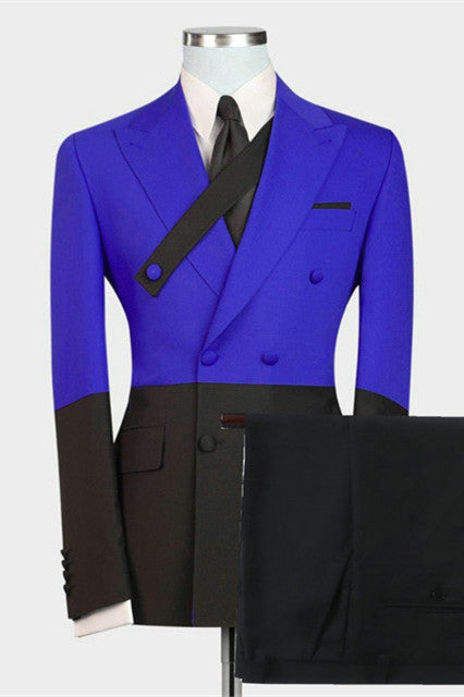 Modern Royal Blue Double Breasted Peaked Lapel Men's Prom Suits Online-Ballbella