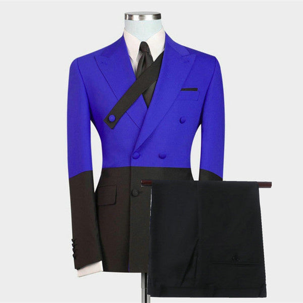 Modern Royal Blue Double Breasted Peaked Lapel Men's Prom Suits Online-Ballbella