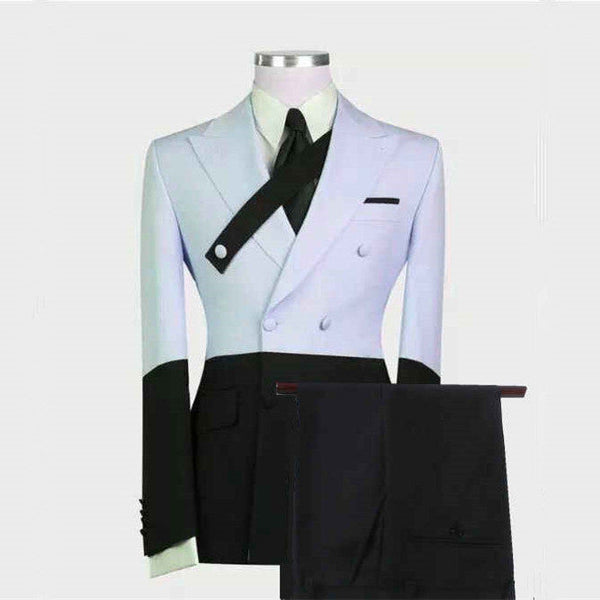 Modern Sky Blue Designer Peaked Lapel Men's Prom Suits Online-Ballbella