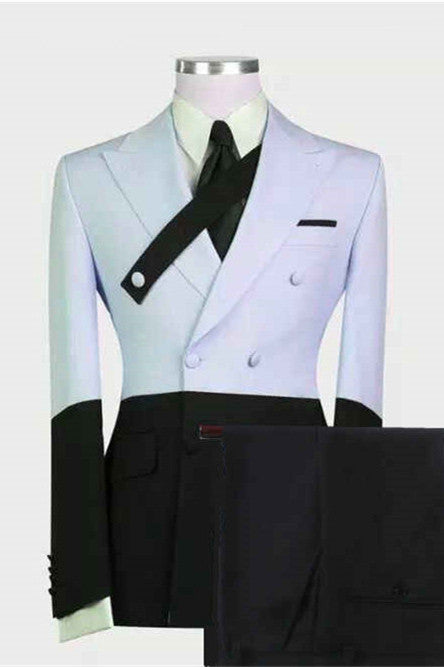 Modern Sky Blue Designer Peaked Lapel Men's Prom Suits Online-Ballbella