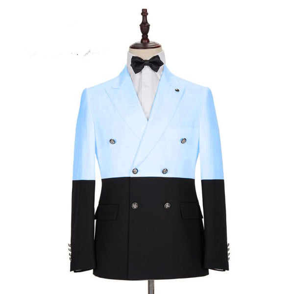 Modern Sky Blue Double Breasted Men Suits with Peaked Lapel-Ballbella