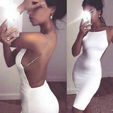 Looking for short prom dresses in white,  Spaghetti-Strap style,  and backless pattern? Ballbella has all covered on this Modern Spaghetti-Strap Short Homecoming Dresses Sleeveless White Backless Cocktail Dress.