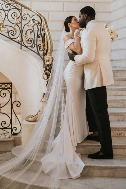 Modern Spaghetti-Straps Cap Sleeves Mermaid Wedding Dresses Online-Ballbella