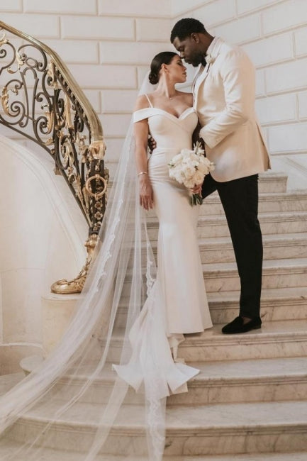 Modern Spaghetti-Straps Cap Sleeves Mermaid Wedding Dresses Online-Ballbella