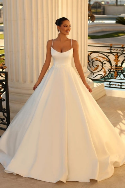 Modern Spaghetti-Straps Sleeveless Ball Gown Wedding Dresses Online-Ballbella