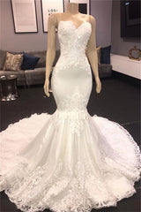 Wanna get a perfect dress for big day? We meet all your need with this Classic Strapless Lace Appliques Mermaid Wedding Bridal Gowns.