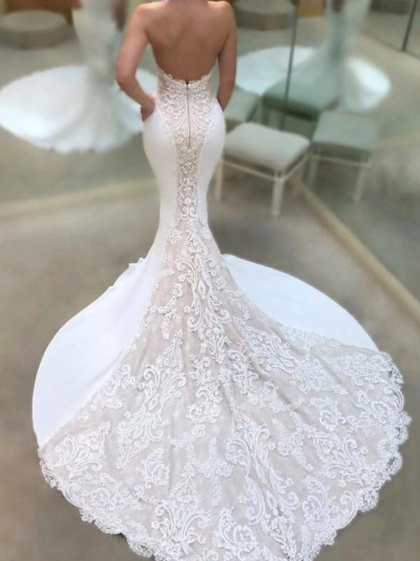 Custom made this latest Modern Strapless Lace Wedding Dresses Online Classic Mermaid Open Back Bridal Gowns on Ballbella. We offer extra coupons, make in and affordable price. We provide worldwide shipping and will make the dress perfect for everyoneone.