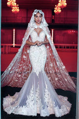 Modern V neck Long Wedding Dress with See through Long Train-Ballbella