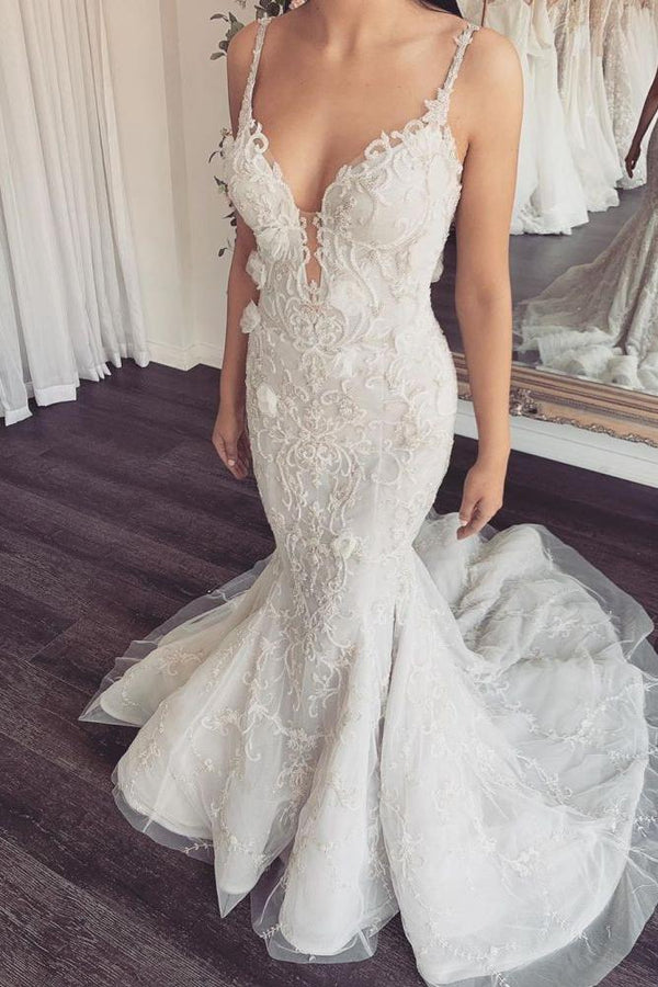 Modern V neck Sleeveless Lace Overskirt Bridal Gowns For Wedding New Arrival-Ballbella