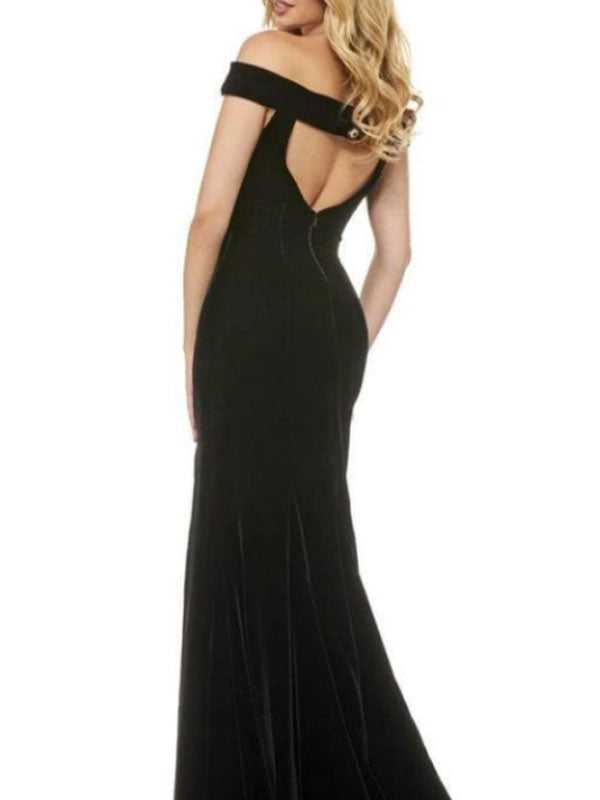 Women's Formal Dress Black Backless Velour Floor-Length Split Formal Dress Gossip Gowns