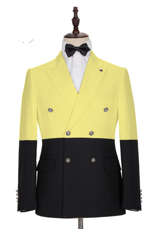 Modern Yellow Designer Slim Fit Double Breasted Prom Outfits for Guys