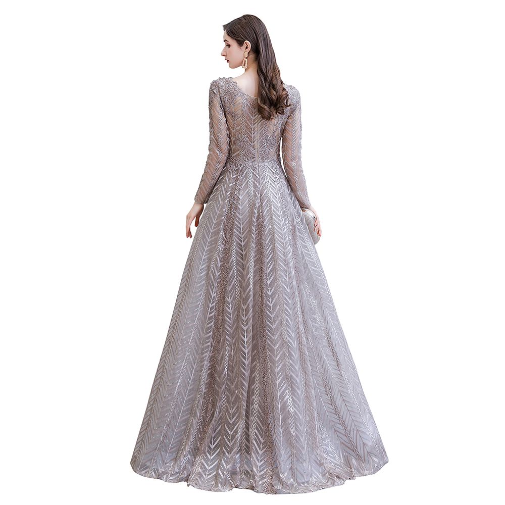 strapless open back dress Modest Long Sleevess V-neck Princess Prom Party Gowns – Ballbella