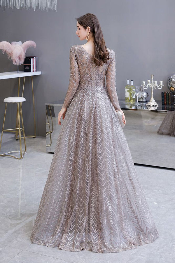 Modest Long Sleevess V-neck Princess Prom Party Gowns Modest Long Sleevess V-neck Princess Prom Party Gowns