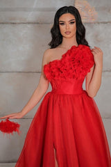 Modest One Shoulder Sleeveless Long tulle Prom Dress pattern-Ballbella