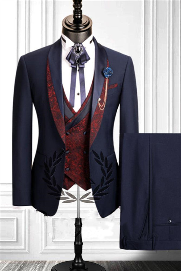 Navy Blue Dress Suits Mens Tuxedo Bridesgroom Suit Dinner Party Fitting Suit-Ballbella