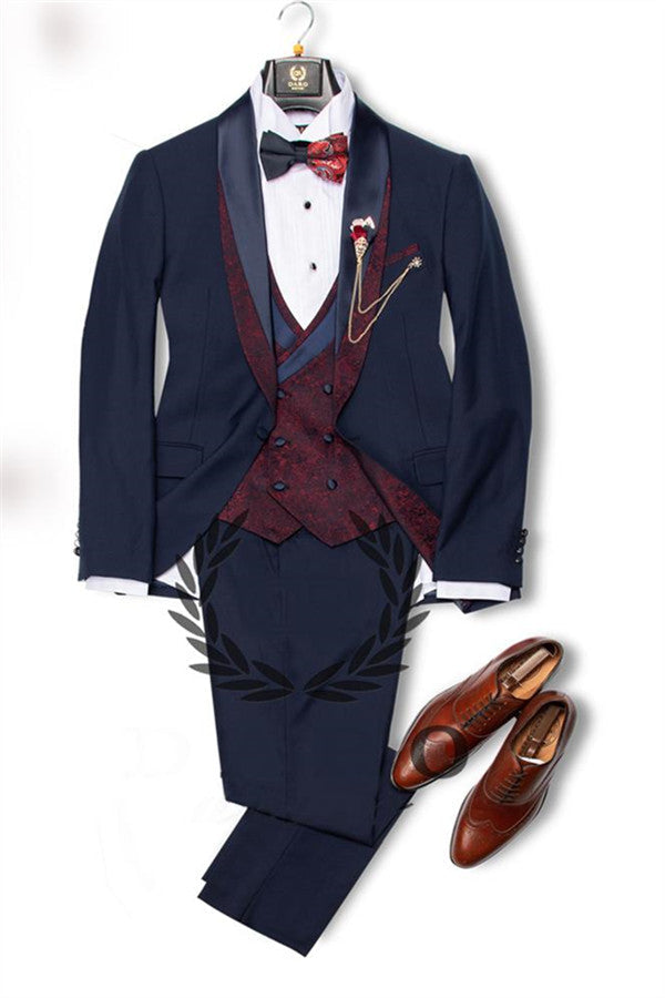 Navy Blue Dress Suits Mens Tuxedo Bridesgroom Suit Dinner Party Fitting Suit-Ballbella