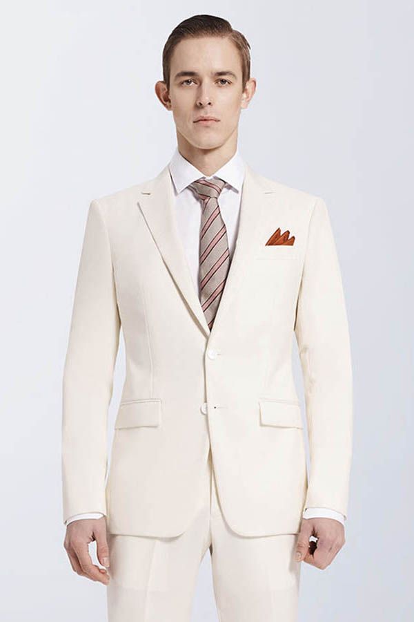 New Arrival Cream Slim Fit Prom Suits Notch Lapel Casual Leisure Suits for Men-Ballbella