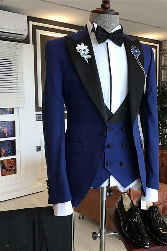 New Arrival Dark Blue Designer Bespoke Peaked Lapel Men Suits-Ballbella