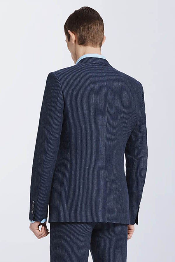 New Arrival Dark Navy Mens Casual Suits Stripes Patch Pockets Daily Men's Suits-Ballbella