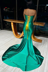 New Arrival Green Halter Lace Up Mermaid Crystal Prom Dresses-Ballbella